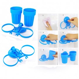 Plastic Sucker  Double Toothbrush Cup with Holder  